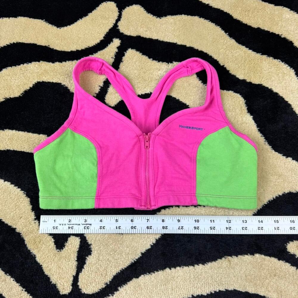 ★pink & green zip-front sports bra top ★ - Picture 4 of 4